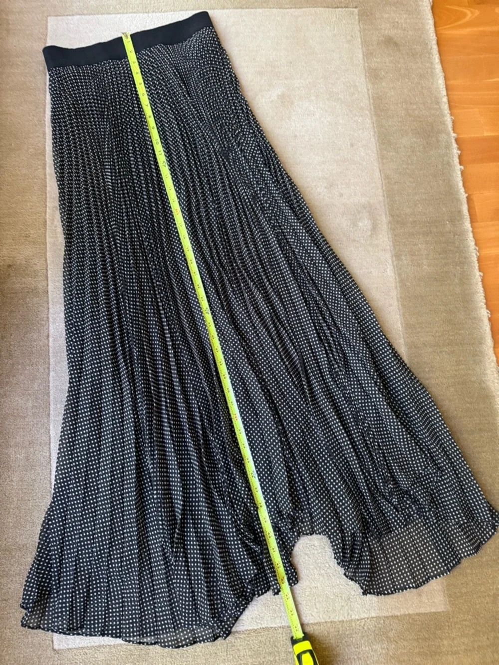 Alice and Olivia Katz Pleated Maxi Skirt Black with white polka dot 6 - Picture 8 of 10